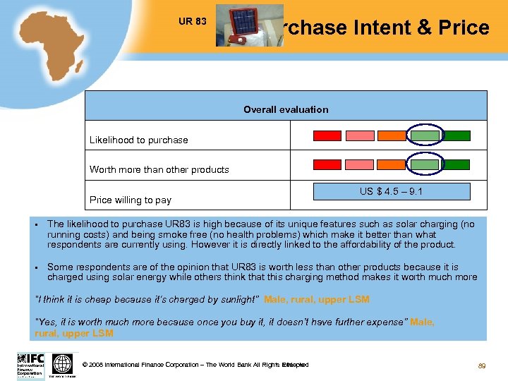 UR 83 Purchase Intent & Price Overall evaluation Likelihood to purchase Worth more than