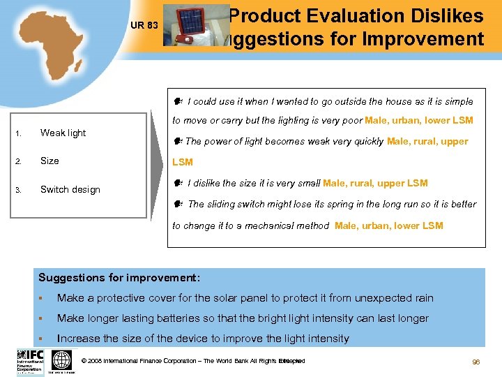 UR 83 Test Product Evaluation Dislikes & Suggestions for Improvement I could use it
