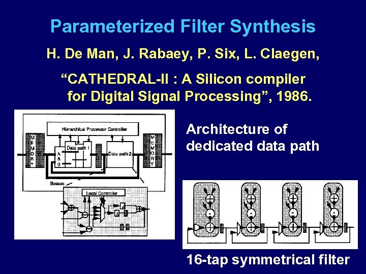 Parameterized Filter Synthesis H. De Man, J. Rabaey, P. Six, L. Claegen, “CATHEDRAL-II :