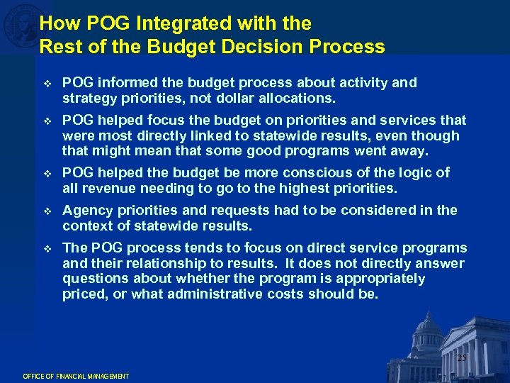 How POG Integrated with the Rest of the Budget Decision Process v POG informed
