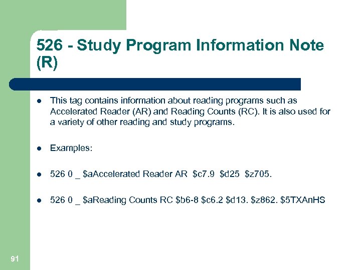 526 - Study Program Information Note (R) l l Examples: l 526 0 _