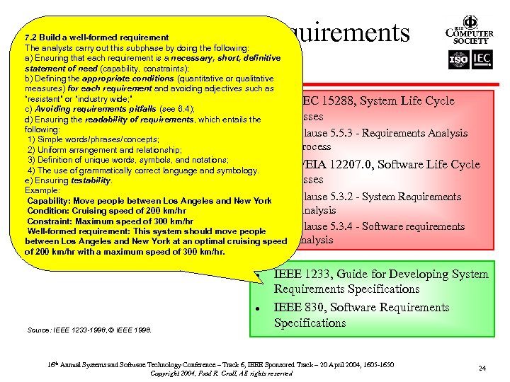 An Example - Requirements Development 7. 2 Build a well-formed requirement The analysts carry