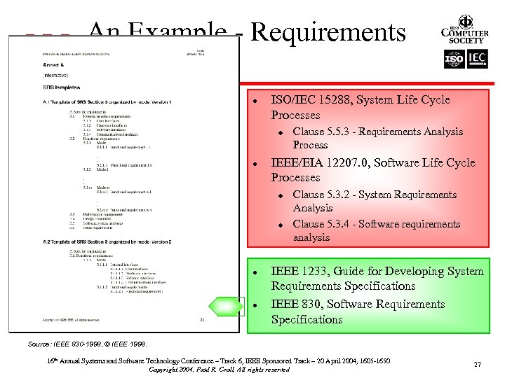 An Example - Requirements Development SP 2. 1 -1 Establish Product and Product Component