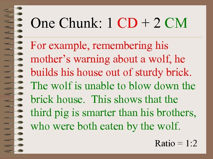 One Chunk: 1 CD + 2 CM For example, remembering his mother’s warning about