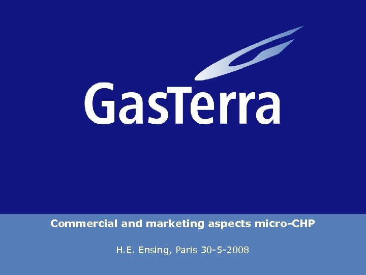 Commercial and marketing aspects micro-CHP H. E. Ensing, Paris 30 -5 -2008 
