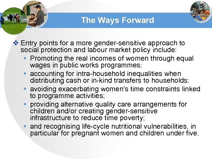 The Ways Forward v Entry points for a more gender-sensitive approach to social protection