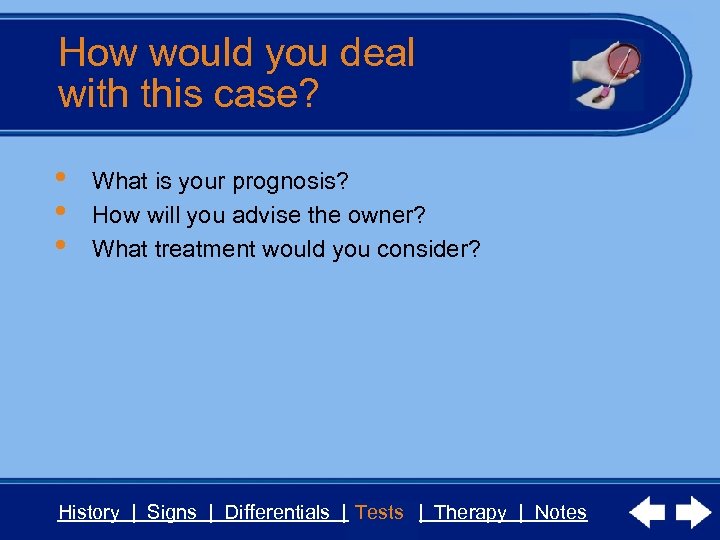 How would you deal with this case? • • • What is your prognosis?