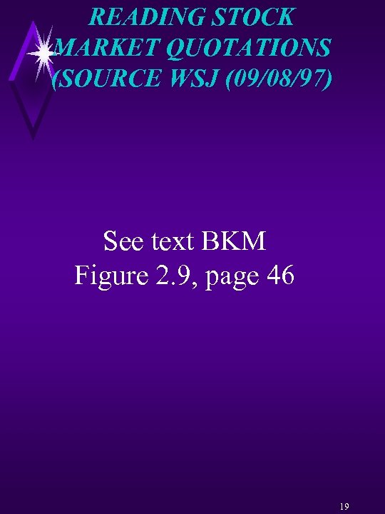 READING STOCK MARKET QUOTATIONS (SOURCE WSJ (09/08/97) See text BKM Figure 2. 9, page