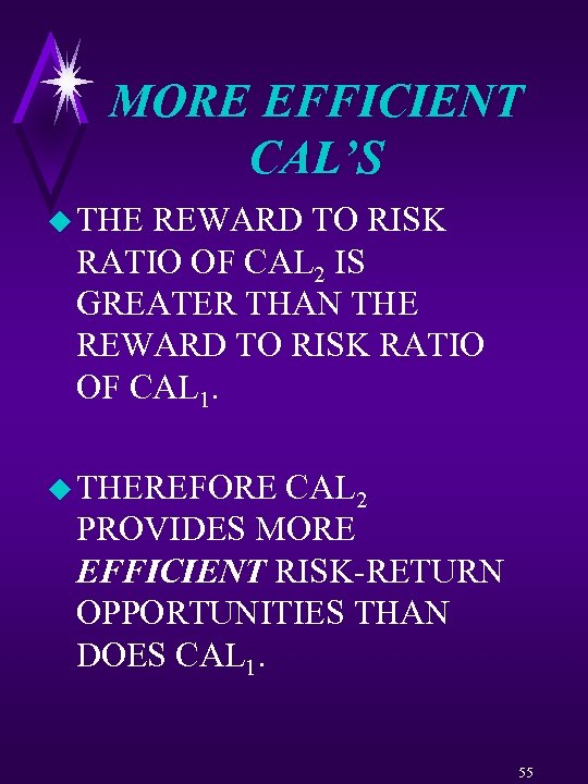 MORE EFFICIENT CAL’S u THE REWARD TO RISK RATIO OF CAL 2 IS GREATER