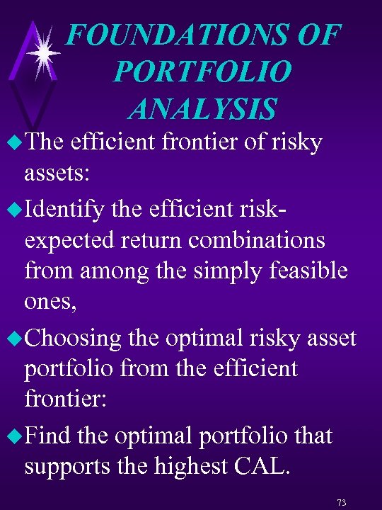 u. The FOUNDATIONS OF PORTFOLIO ANALYSIS efficient frontier of risky assets: u. Identify the
