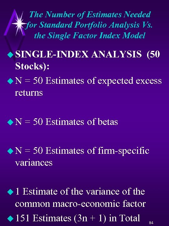 The Number of Estimates Needed for Standard Portfolio Analysis Vs. the Single Factor Index