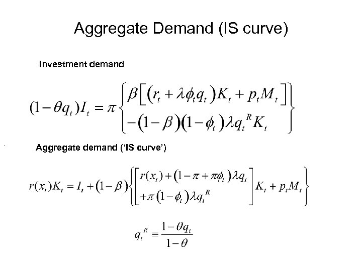 Aggregate Demand (IS curve) Investment demand . Aggregate demand (‘IS curve’) 