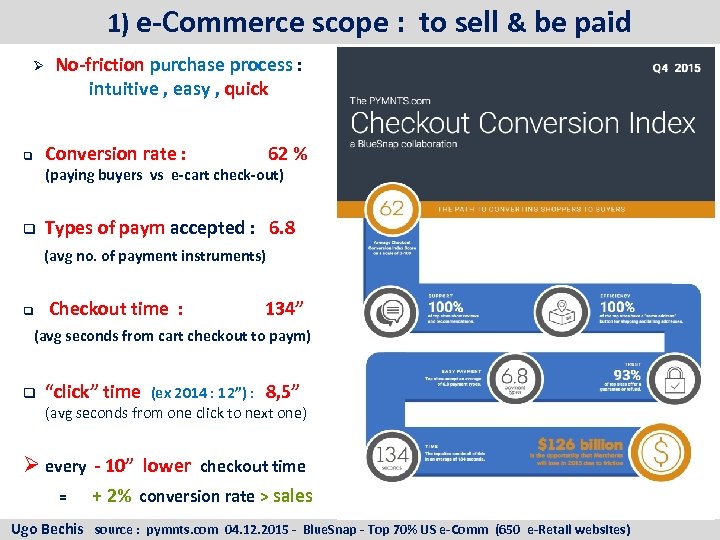  1) e-Commerce scope : to sell & be paid Ø No-friction purchase process
