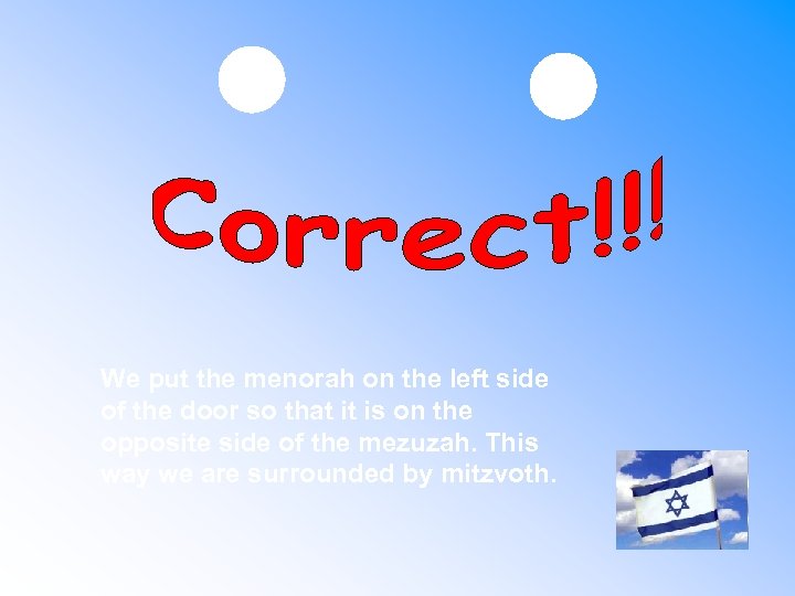 We put the menorah on the left side of the door so that it