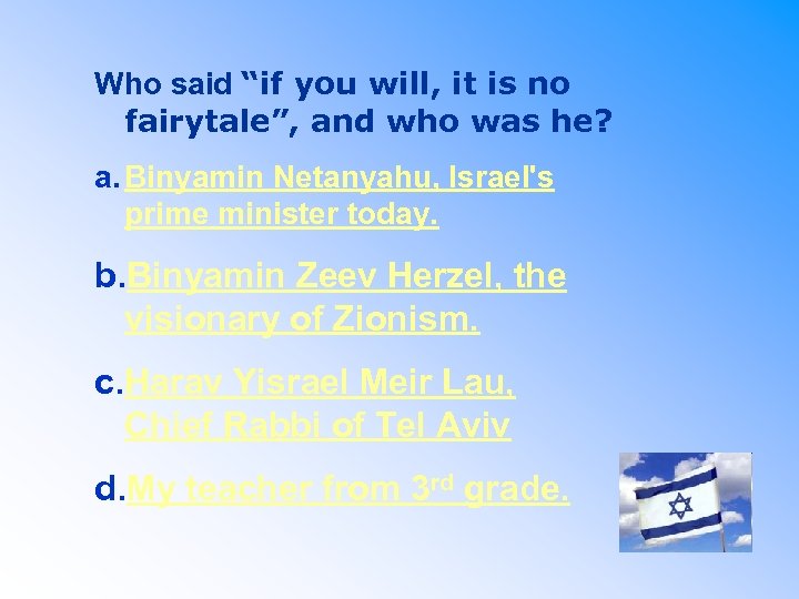 Who said “if you will, it is no fairytale”, and who was he? a.