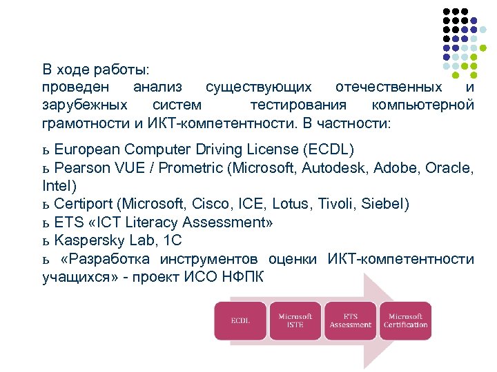В ходе работы: проведен анализ существующих отечественных и зарубежных систем тестирования компьютерной грамотности и