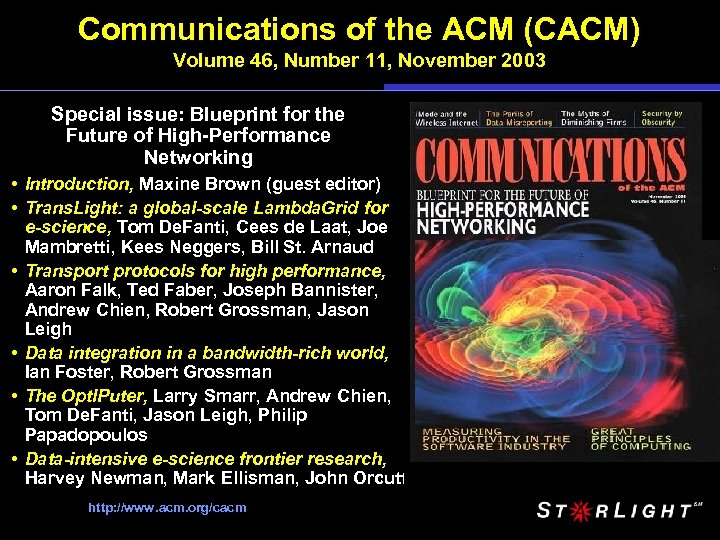Communications of the ACM (CACM) Volume 46, Number 11, November 2003 Special issue: Blueprint