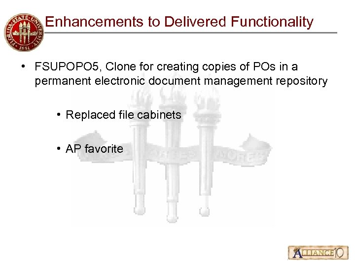 Enhancements to Delivered Functionality • FSUPOPO 5, Clone for creating copies of POs in