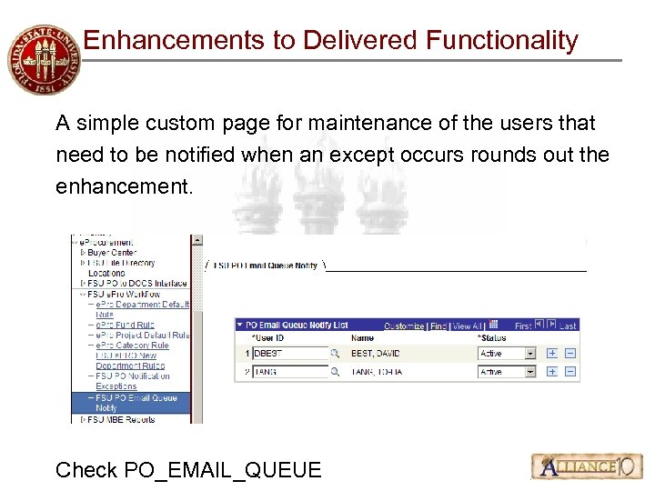 Enhancements to Delivered Functionality A simple custom page for maintenance of the users that