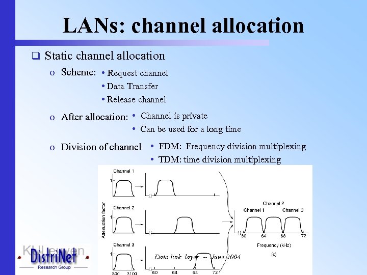 LANs: channel allocation q Static channel allocation o Scheme: • Request channel • Data