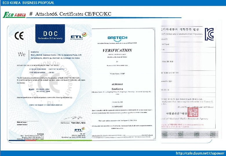 ＃ Attached 6. Certificates CE/FCC/KC 