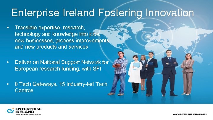 We create Ireland Fostering Innovation Enterprise opportunities • • • Translate expertise, research, Irish