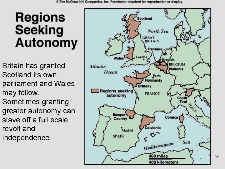 Britain has granted Scotland its own parliament and Wales may follow. Sometimes granting greater