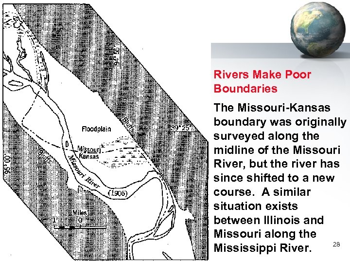 Rivers Make Poor Boundaries The Missouri-Kansas boundary was originally surveyed along the midline of