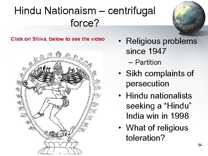 Hindu Nationaism – centrifugal force? Click on Shiva, below to see the video •
