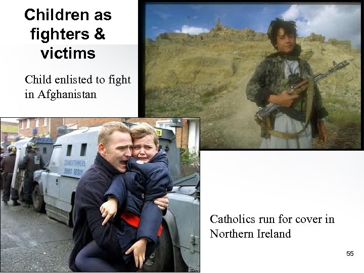 Children as fighters & victims Child enlisted to fight in Afghanistan Catholics run for