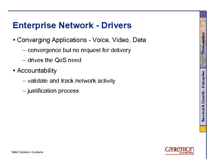 • Converging Applications - Voice, Video, Data – convergence but no request for