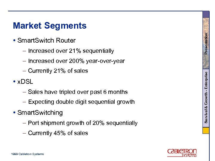  • Smart. Switch Router – Increased over 21% sequentially Presentation Market Segments –