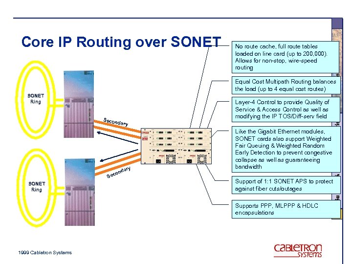 No route cache, full route tables loaded on line card (up to 200, 000).