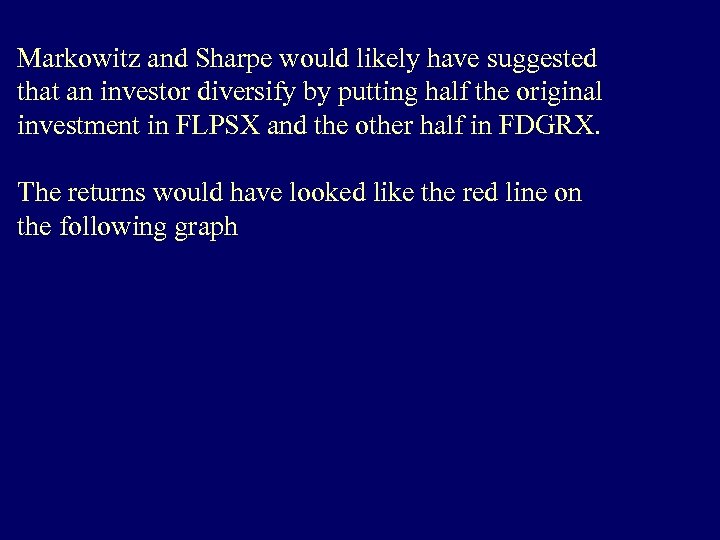 Markowitz and Sharpe would likely have suggested that an investor diversify by putting half