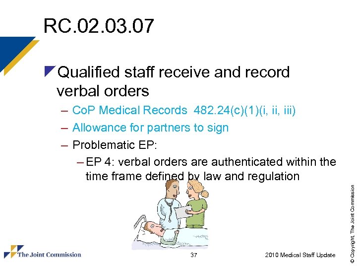 RC. 02. 03. 07 z. Qualified staff receive and record verbal orders 37 2010