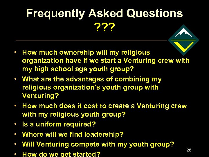 Frequently Asked Questions ? ? ? • How much ownership will my religious organization