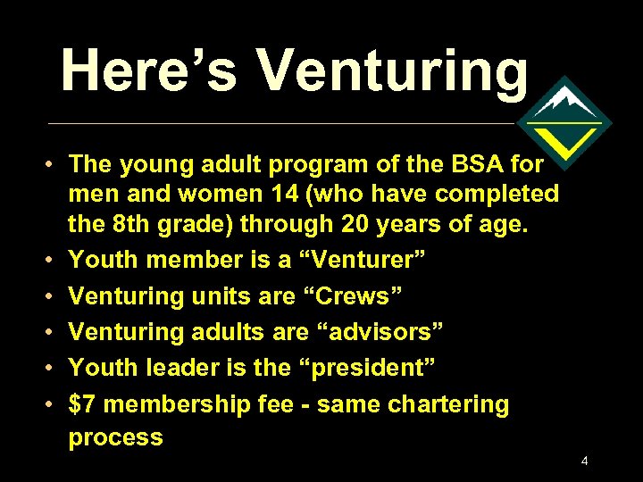 Here’s Venturing • The young adult program of the BSA for men and women