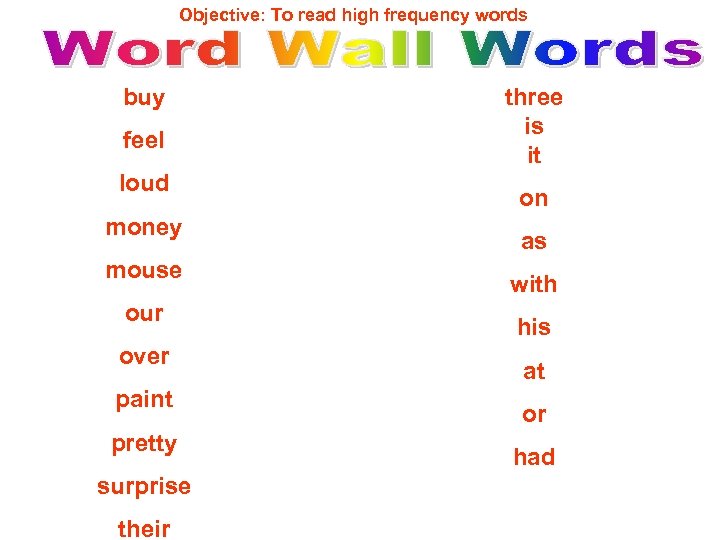 Objective: To read high frequency words buy feel loud money mouse our over paint