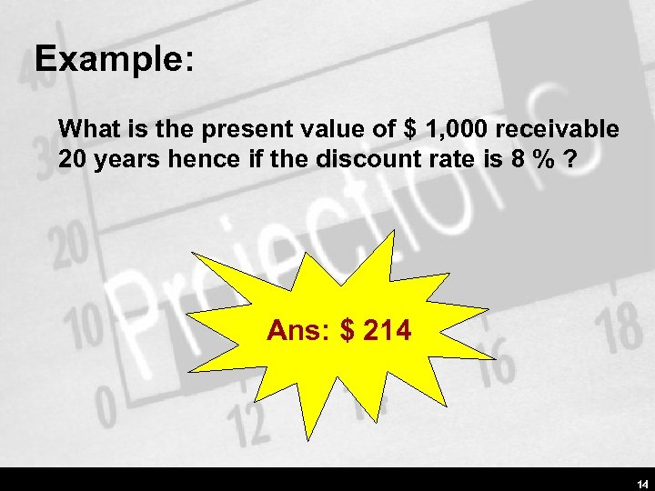 Example: What is the present value of $ 1, 000 receivable 20 years hence