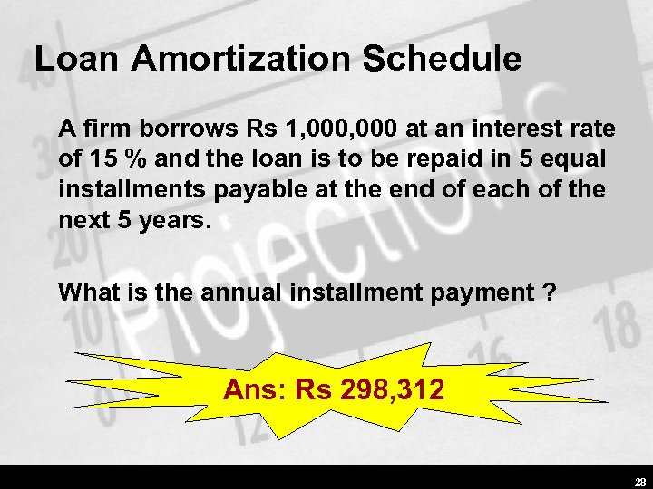 Loan Amortization Schedule A firm borrows Rs 1, 000 at an interest rate of