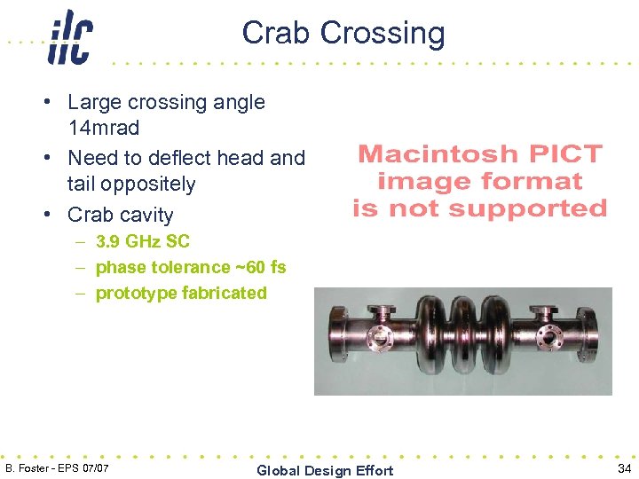 Crab Crossing • Large crossing angle 14 mrad • Need to deflect head and