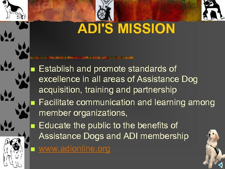 ADI'S MISSION n n Establish and promote standards of excellence in all areas of