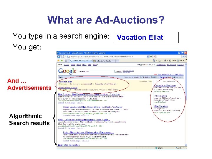 What are Ad-Auctions? You type in a search engine: Vacation Eilat You get: And