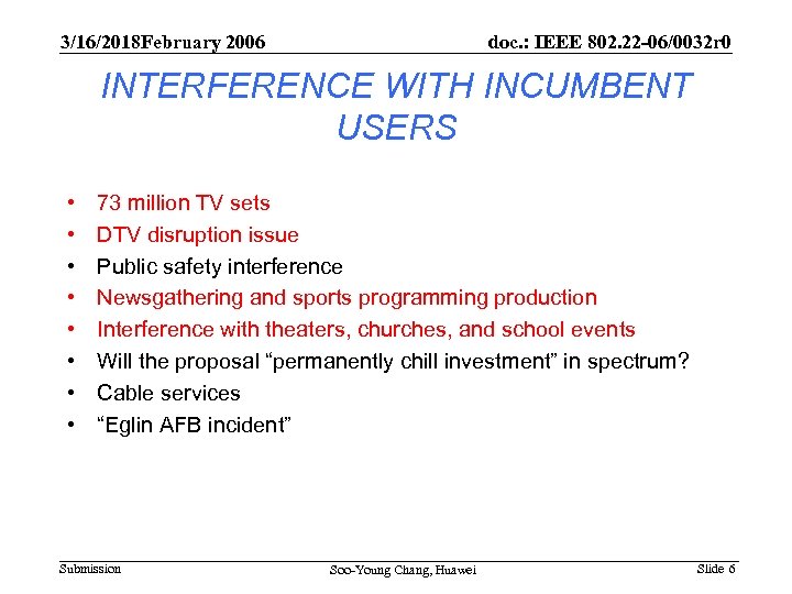 3/16/2018 February 2006 doc. : IEEE 802. 22 -06/0032 r 0 INTERFERENCE WITH INCUMBENT