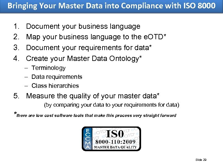 Bringing Your Master Data into Compliance with ISO 8000 1. 2. 3. 4. Document