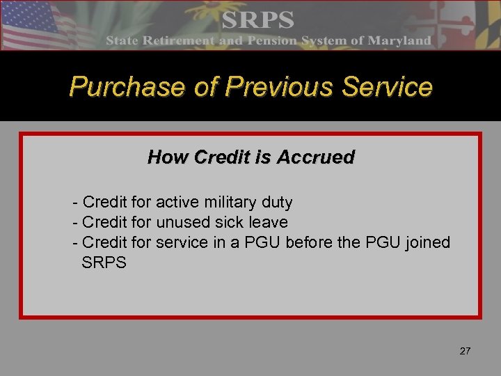 Purchase of Previous Service How Credit is Accrued - Credit for active military duty