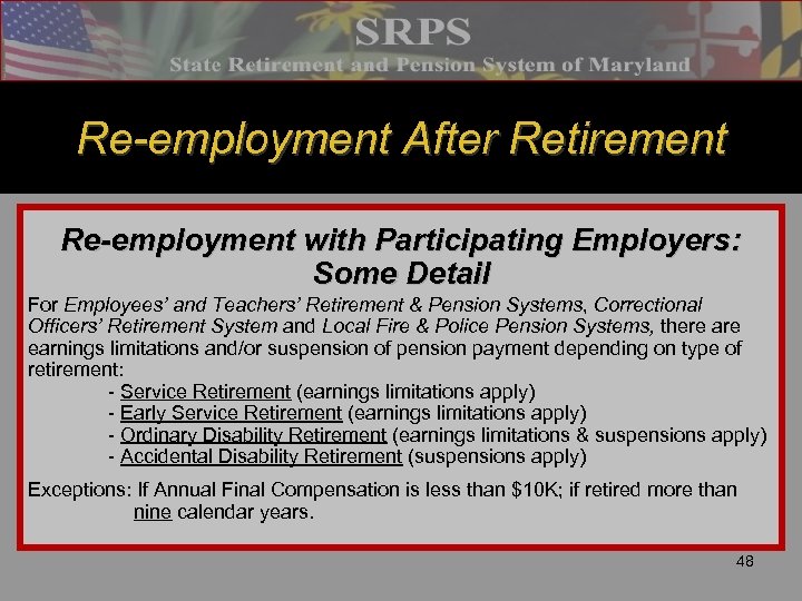 Re-employment After Retirement Re-employment with Participating Employers: Some Detail For Employees’ and Teachers’ Retirement