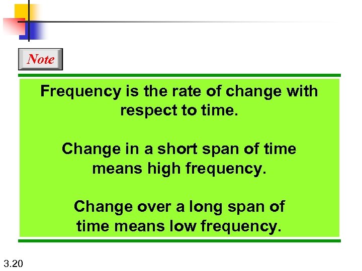 Note Frequency is the rate of change with respect to time. Change in a