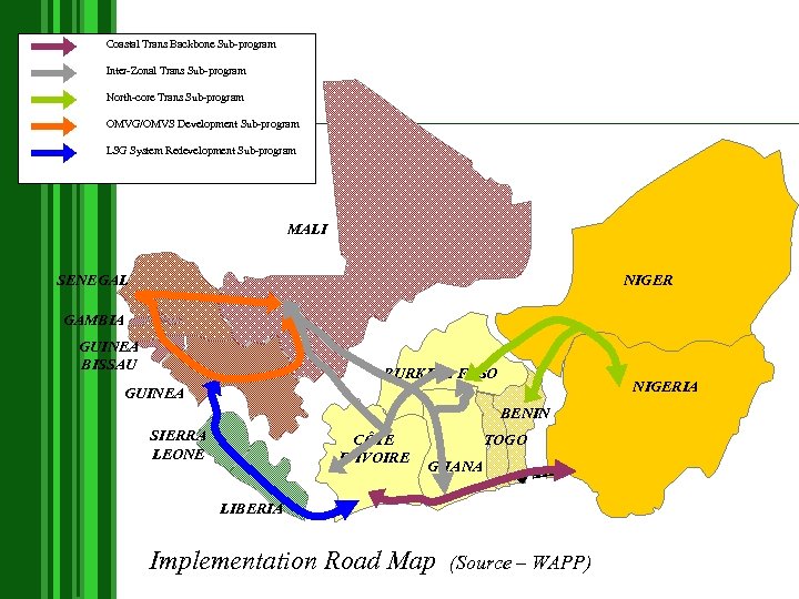 Coastal Trans Backbone Sub-program Inter-Zonal Trans Sub-program North-core Trans Sub-program OMVG/OMVS Development Sub-program LSG