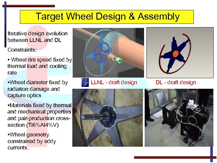 Target Wheel Design & Assembly Iterative design evolution between LLNL and DL Constraints: •